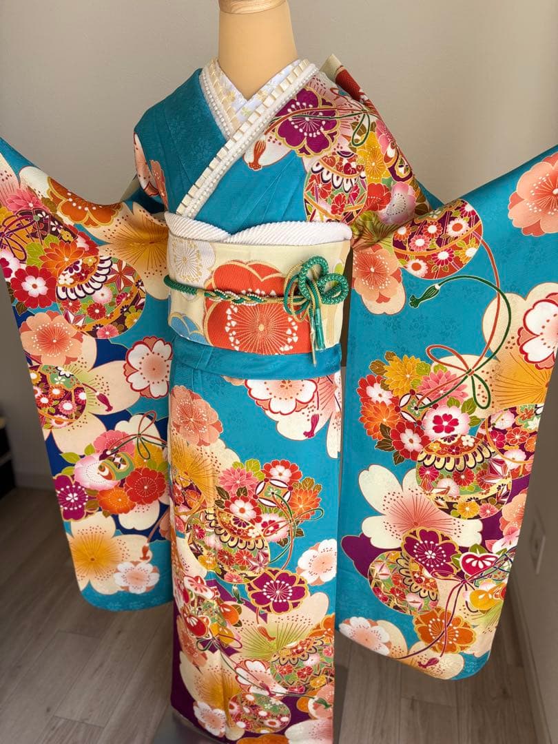 yui ⭐️可愛い！振袖フルセット　正絹振袖　成人式　水色系　最終価格です！