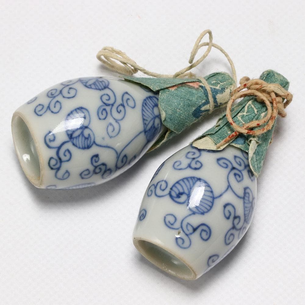 305B 葵文 雛徳利 対 箱付 染付  ミニチュア徳利 雛祭り 高さ5㎝