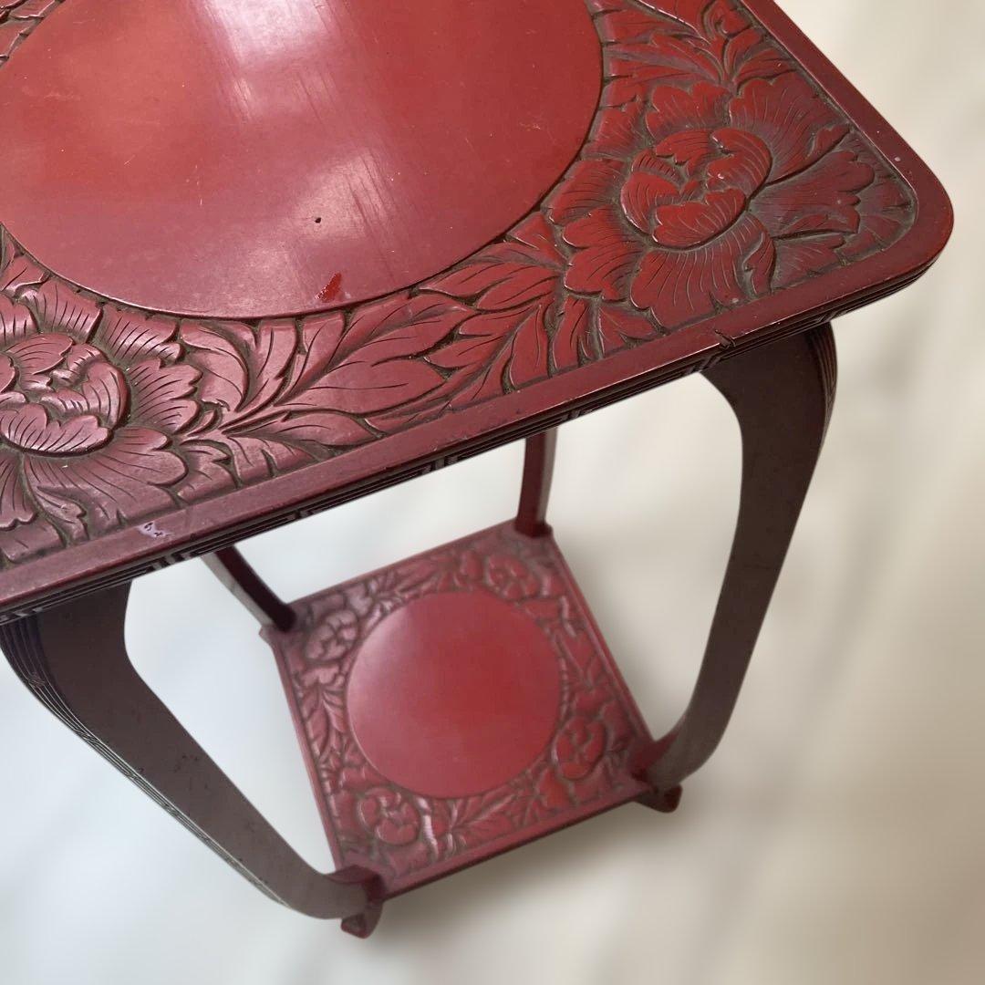 【中古品】村上堆朱 牡丹 唐草 高 花台　花瓶台　レトロ　ビンテージ　伝統工芸