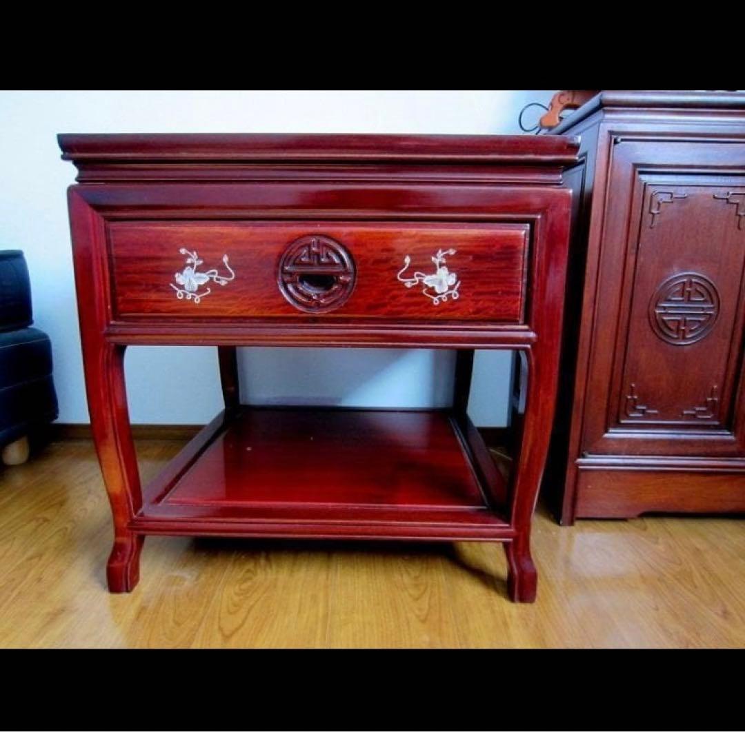 中国美術 唐木 螺鈿象嵌細工 螺鈿テーブル/シノワズリ・中国 高級家具:配送別途