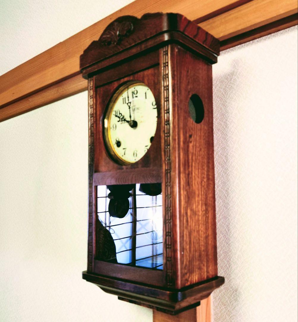 〈完動・美品〉MEIKOSHA時計　LION印 宮型ゼンマイ振り子時計　古時計