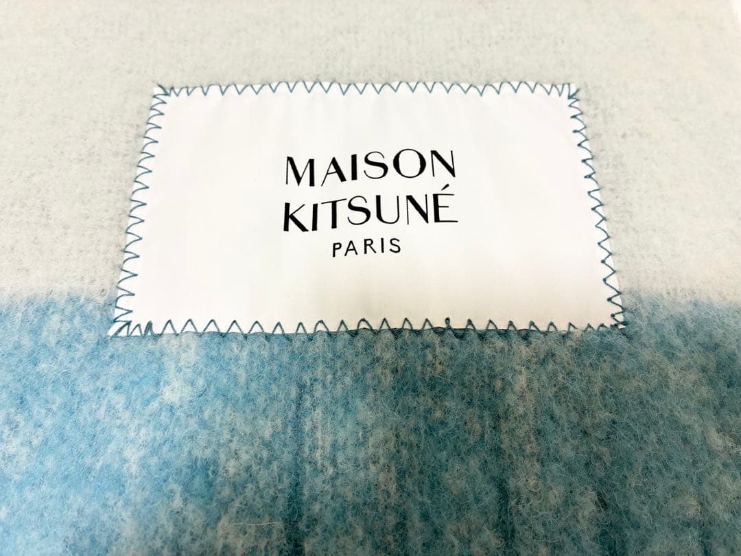 maison kitsuneメゾンキツネ アルパカ マフラー ストライプ ブルー