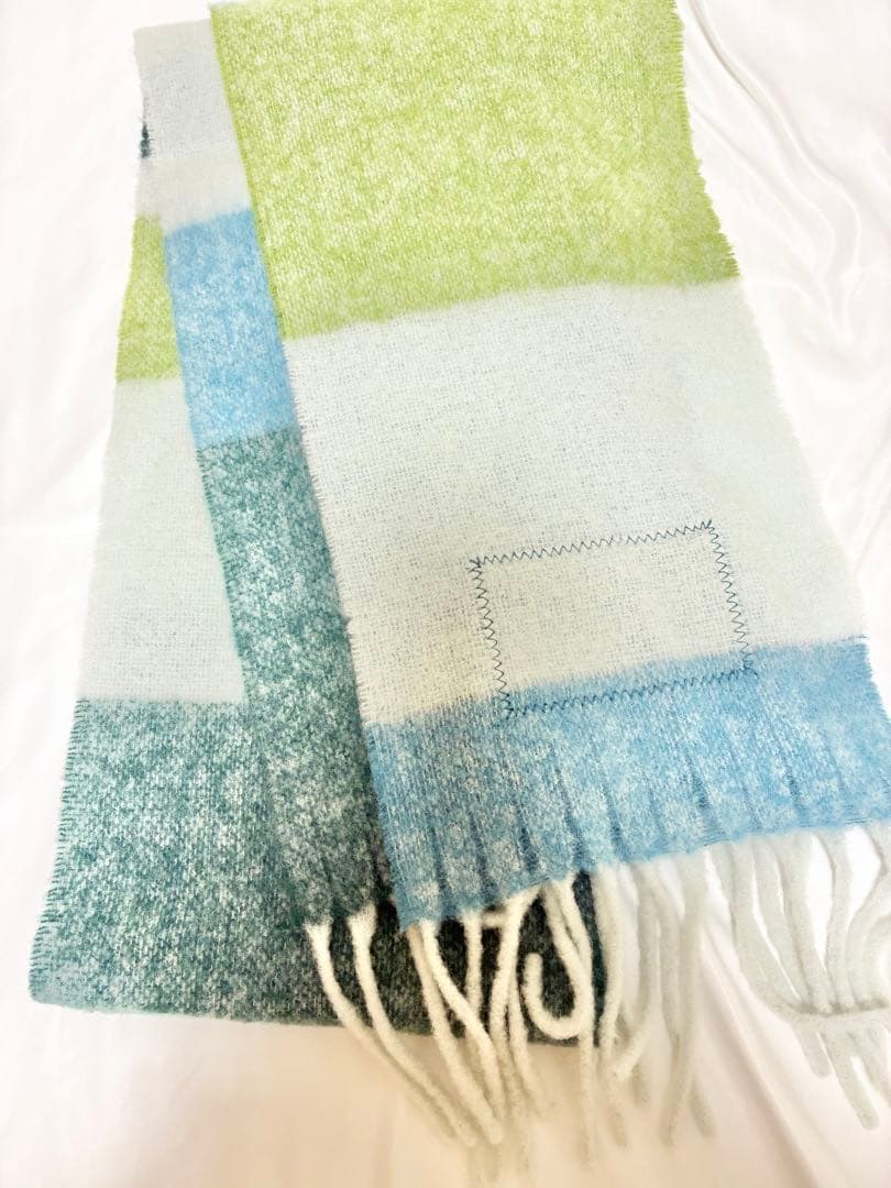 maison kitsuneメゾンキツネ アルパカ マフラー ストライプ ブルー