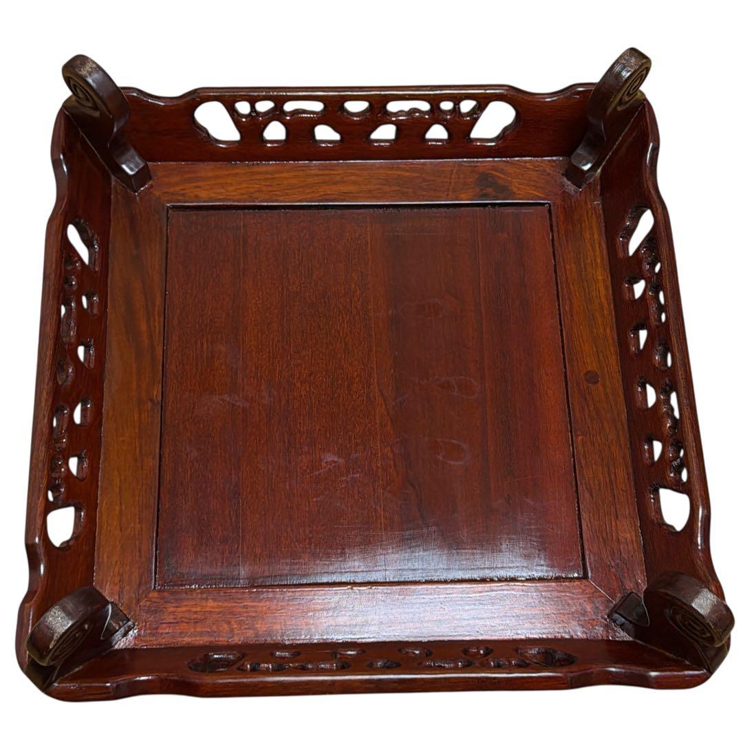 高級唐木 花台 螺鈿細工 透かし彫り 床の間 和インテリア 華道 飾り台