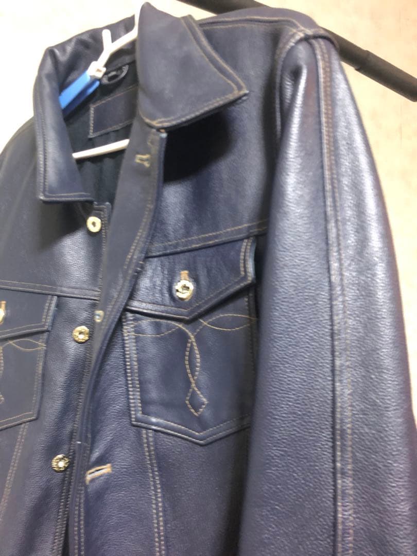 レザージャケット、ネイビー