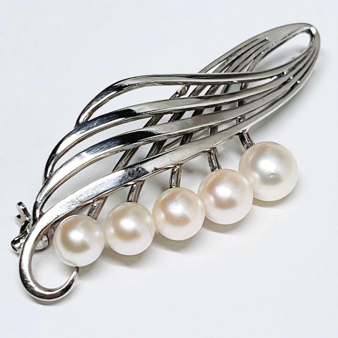 MIKIMOTO ミキモト パール　ブローチ　コサージュ　シルバー　リーフ