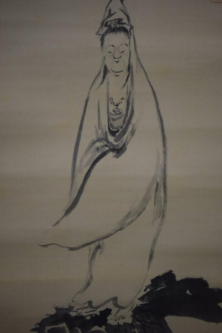 真作/田中柏陰/観音画賛/絹表装/布袋屋掛軸HI-979