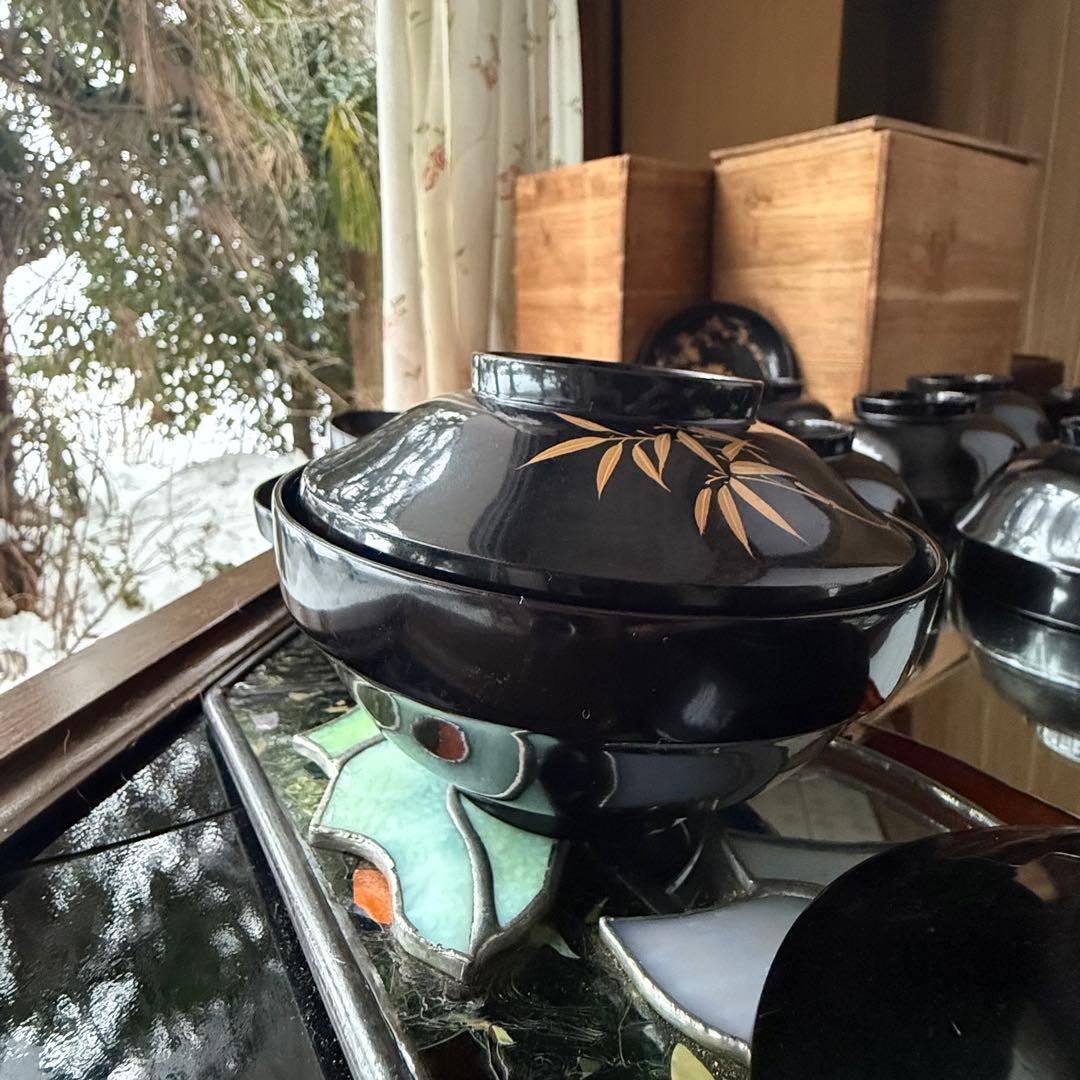 2199様感謝‼️かろやかJAPAN時代蒔絵 豪華四君子富士山形吸物椀5客