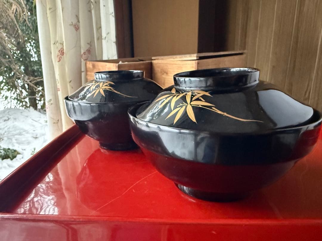 2199様感謝‼️かろやかJAPAN時代蒔絵 豪華四君子富士山形吸物椀5客