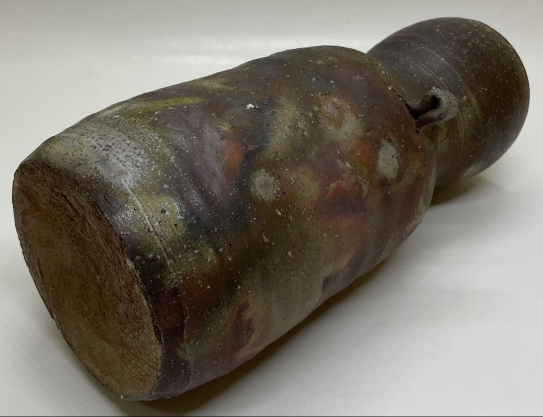 県指定重要無形文化財　金重道明　備前焼　耳付花入　共箱 　　　y16