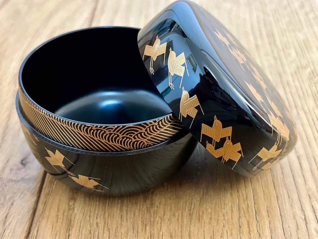 状態良好　田崎昭一郎作品　千鳥蒔絵平棗　天然木　漆器