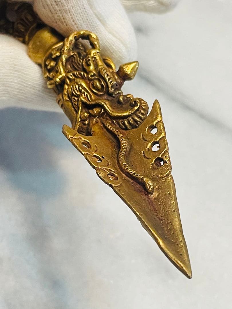 チベット密教 新品 プルパ 金メッキ　龍　金剛杵　約12センチ 594