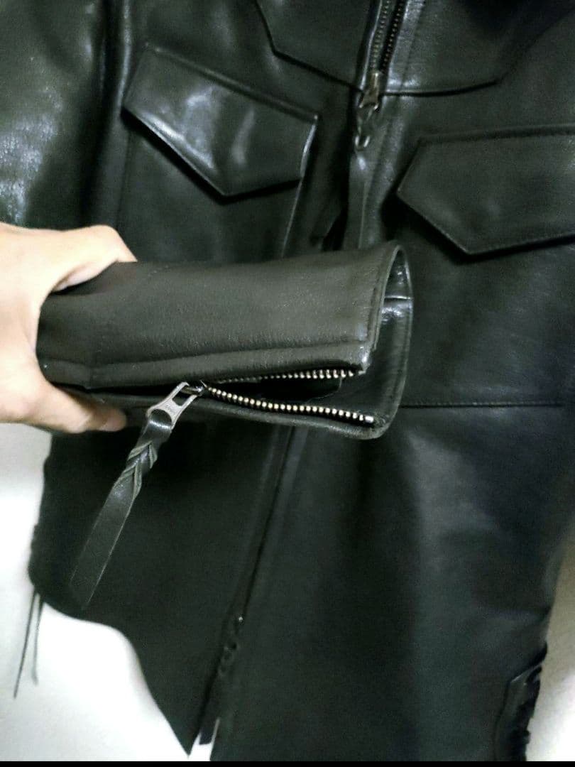 レア　カドヤ　本革レースアップレザージャケット　シャツタイプ　シボ革