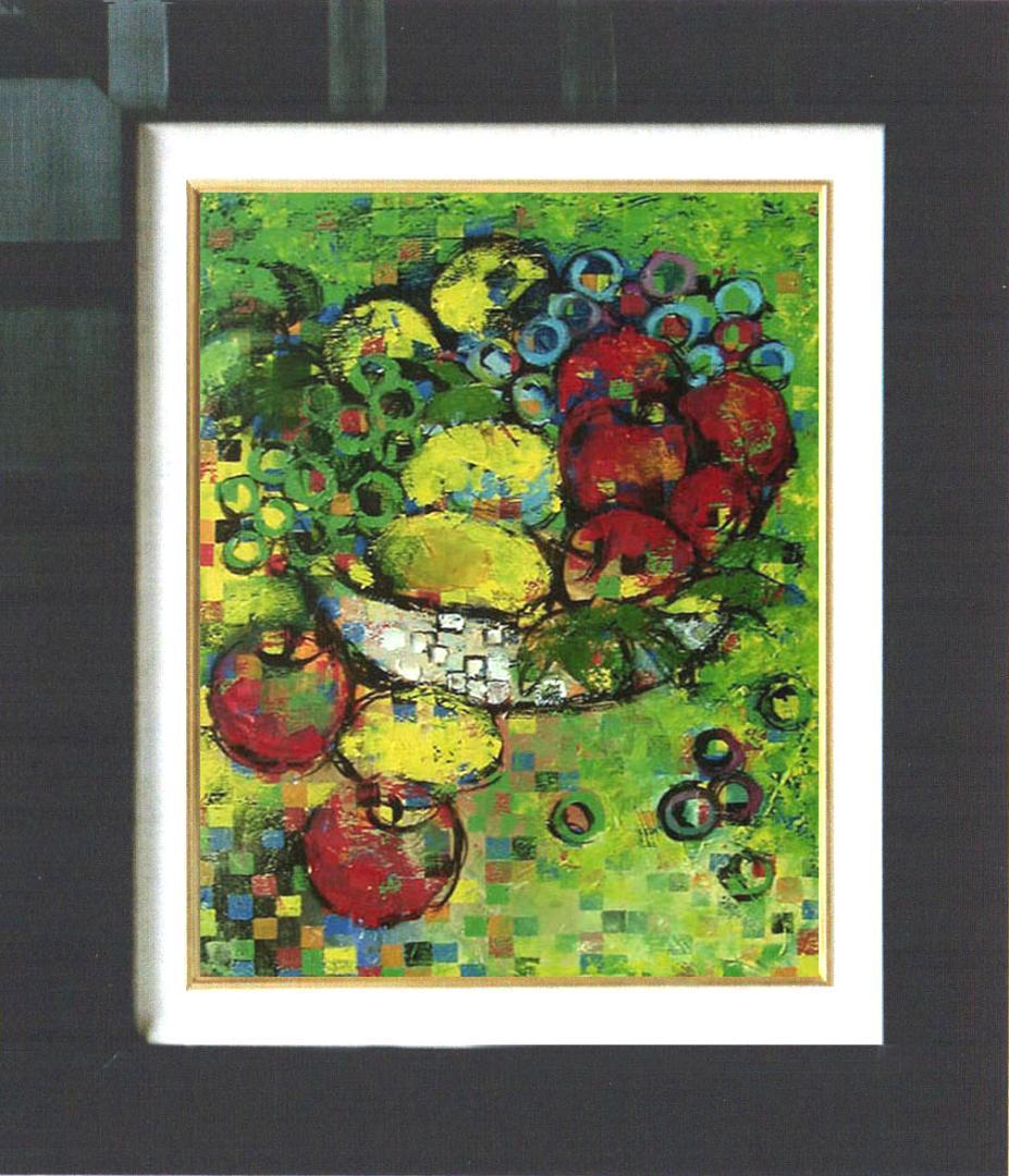 油絵 菅家令子 絵 絵画インテリア 額付(黒) uF6-060103 静物 果物