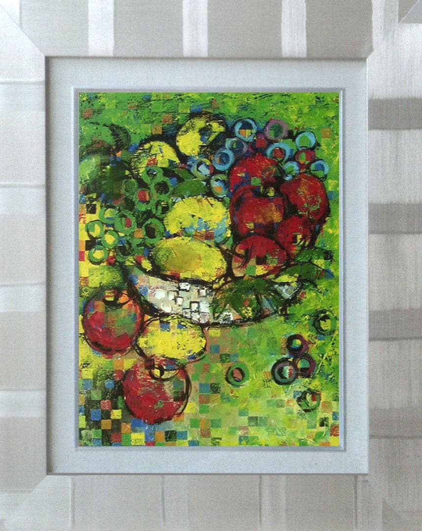 油絵 菅家令子 絵 絵画インテリア 額付(黒) uF6-060103 静物 果物