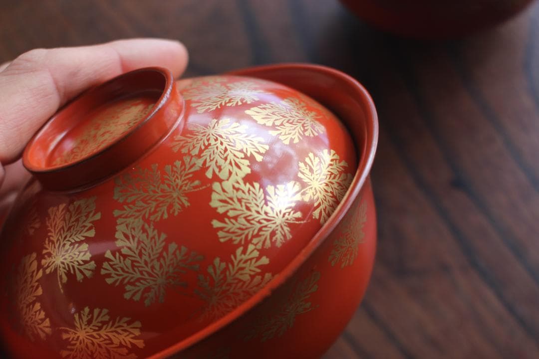 時代逸品！上質朱漆に極上信夫蒔絵の映えるお椀2点（検輪島塗懐石椀蒔絵椀