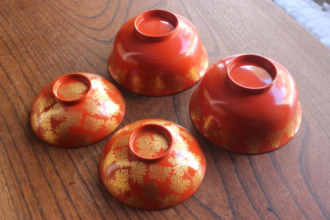 時代逸品！上質朱漆に極上信夫蒔絵の映えるお椀2点（検輪島塗懐石椀蒔絵椀