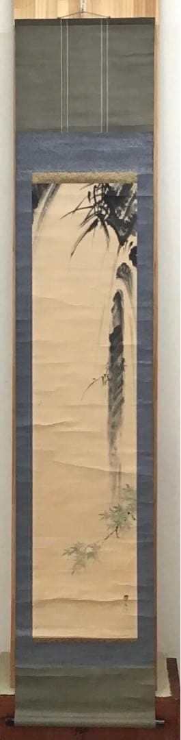 K掛軸　「養老の滝の図」　作者不明(署名と落款あり)　配送用桐箱　S210KJ