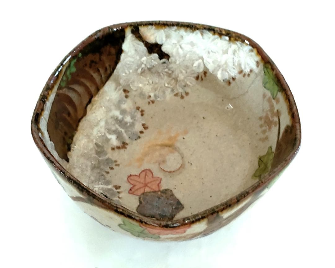 陶器 楓色絵図 五角形鉢 Ab-181