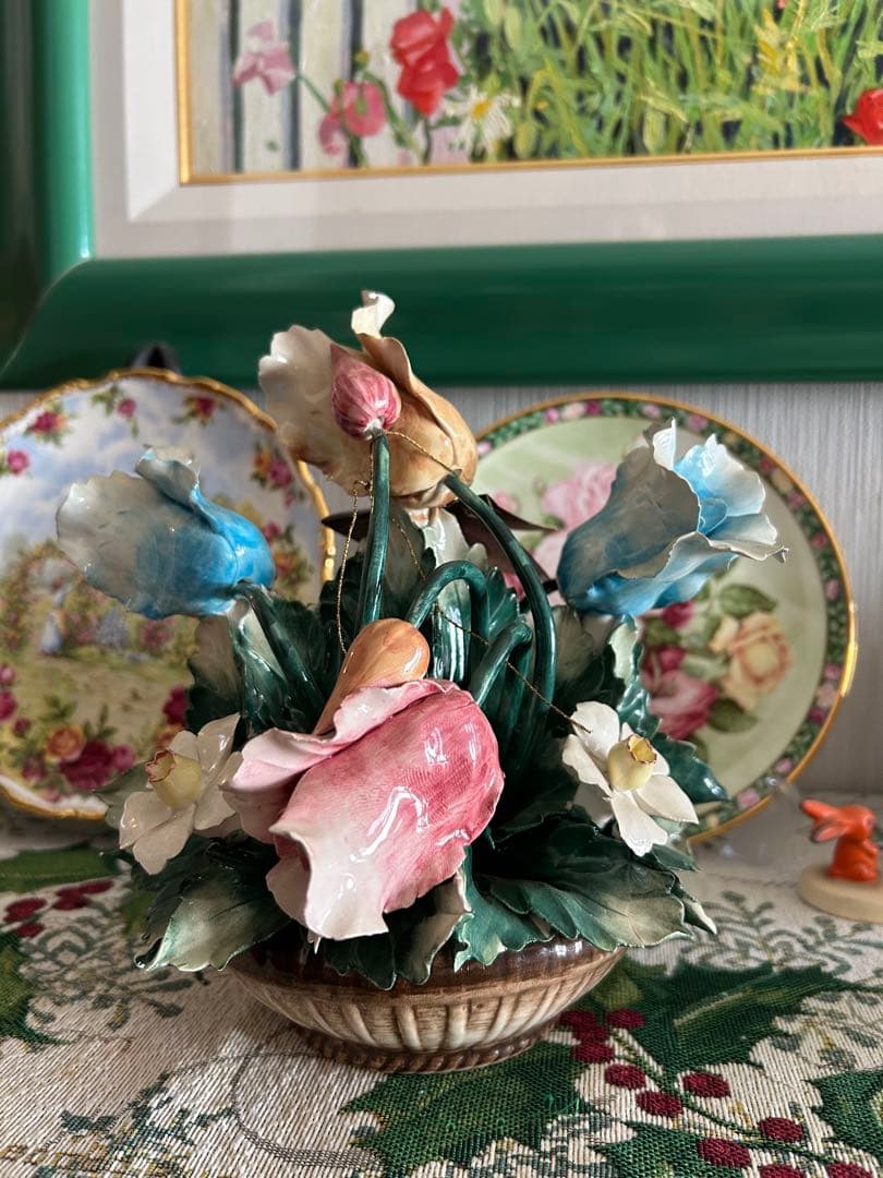 カポディモンテ　陶花　オブジェ　イタリア　チューリップ