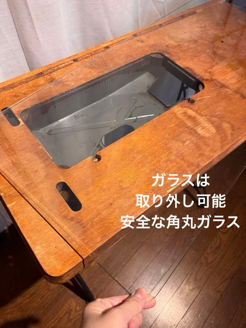【天板ガラス＆おまけつき！】ミシン台デスク