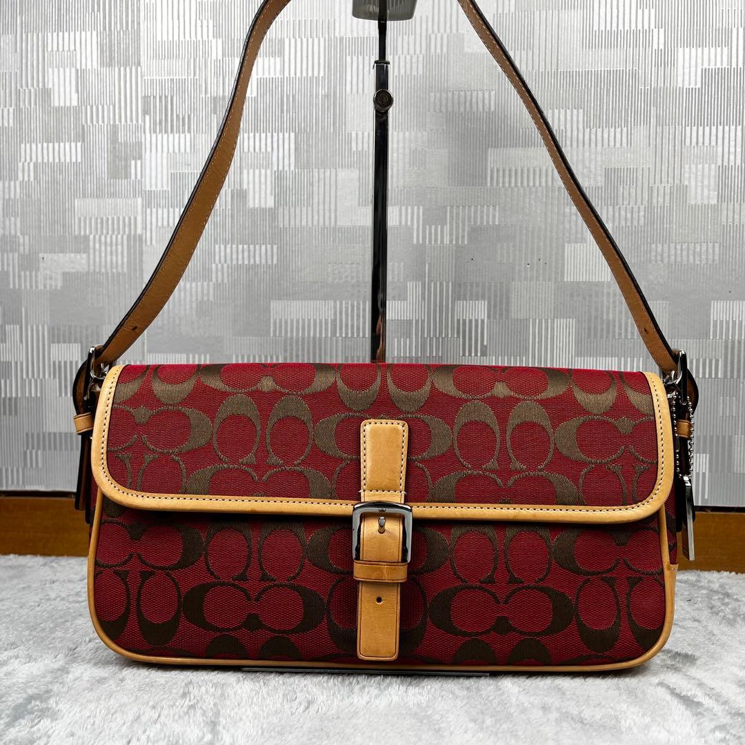バッグ Coach Signature Clip Flap Red Bag