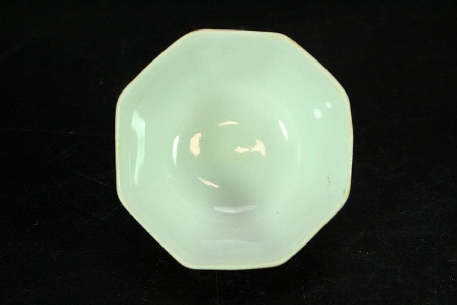 中国美術 煎茶 珊瑚釉 寿字 八方碗 六件(K-XA883)