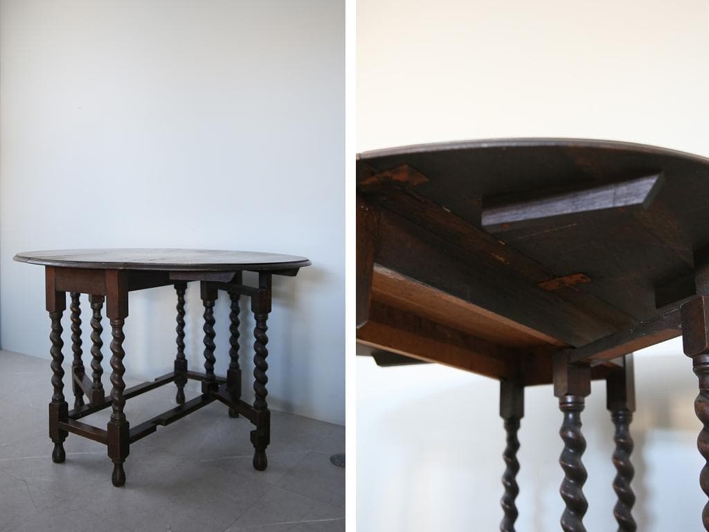 英国アンティーク木製ゲートレッグテーブル/ダイニング机バタフライ(91-245)