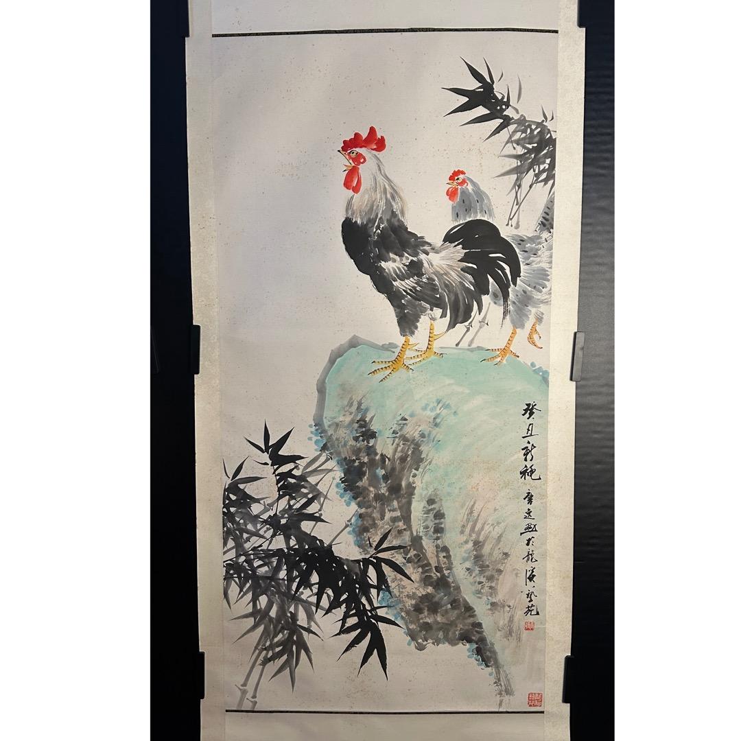 模写 唐逸 鶏図 掛軸 QS-6