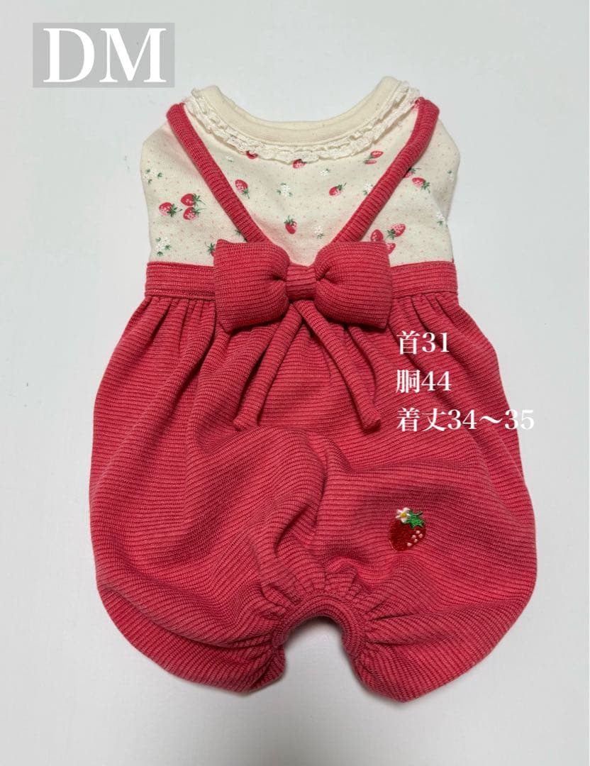 ダックスフンド服　商品受付ページ　カボパンロンパース　つなぎ　犬服　苺　いちご