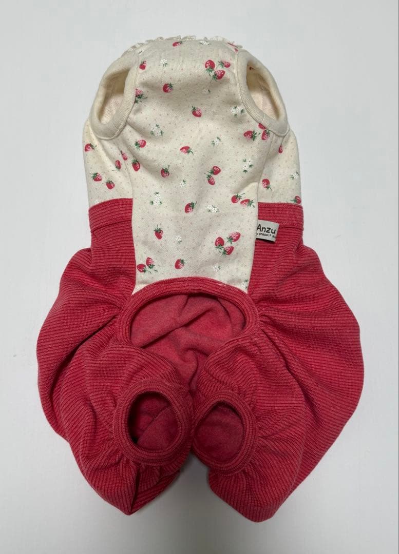 ダックスフンド服　商品受付ページ　カボパンロンパース　つなぎ　犬服　苺　いちご