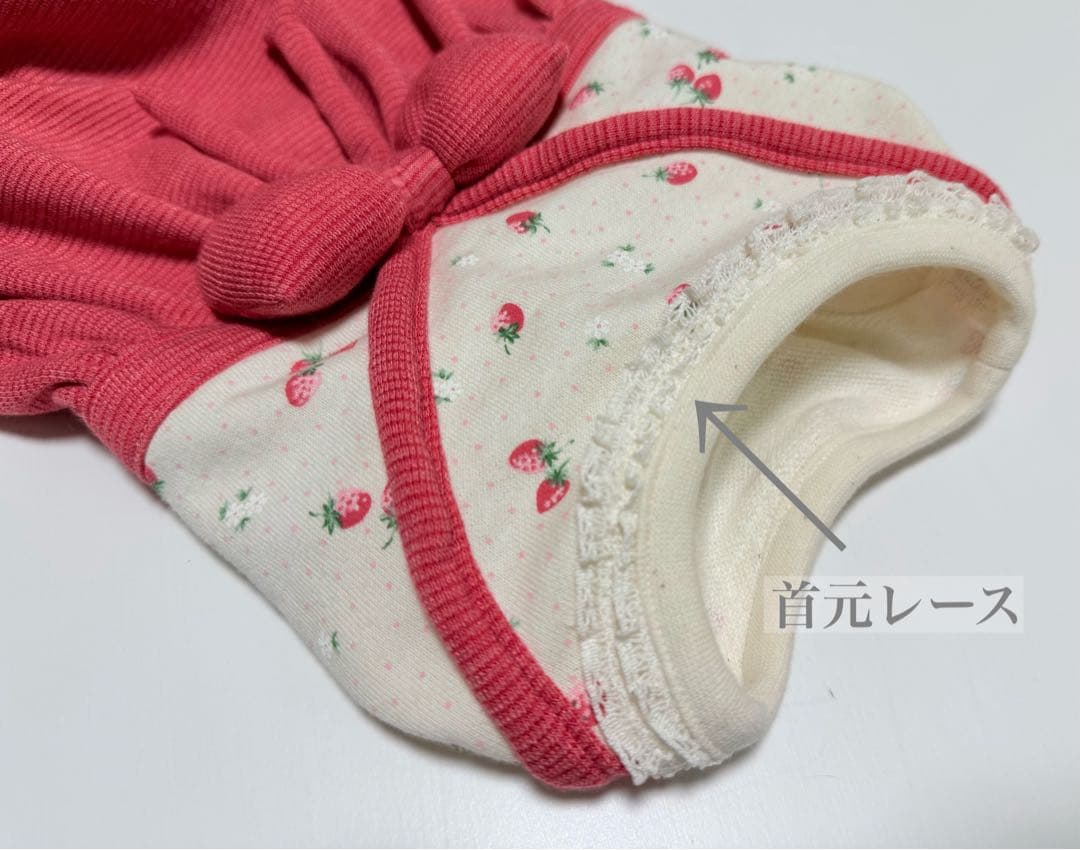 ダックスフンド服　商品受付ページ　カボパンロンパース　つなぎ　犬服　苺　いちご