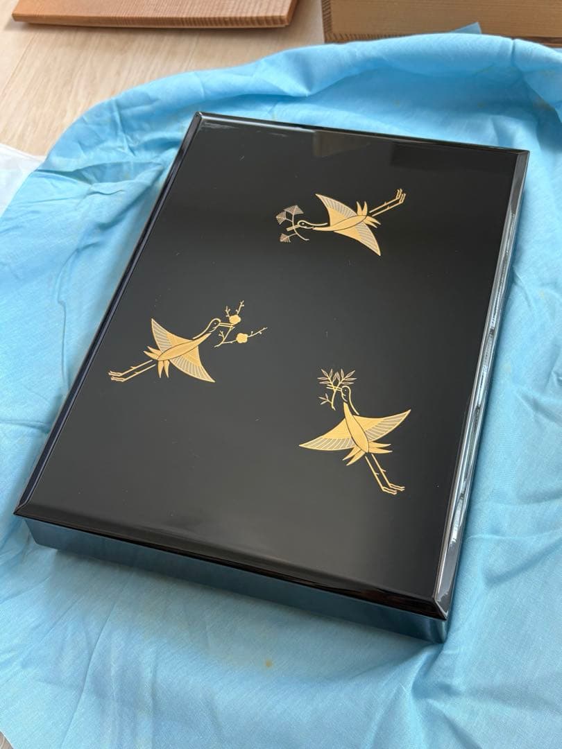 平安象彦京漆器 「松喰鶴」手文庫　桐箱入り
