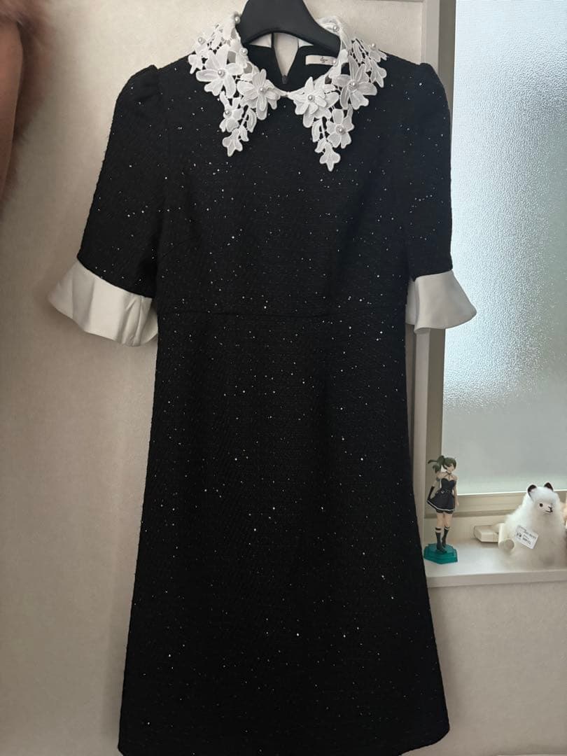 leja花柄レースカラー　スパンコールドレス