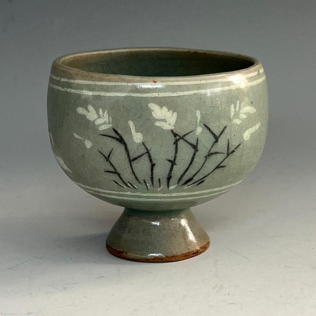 朝鮮美術 高麗青磁 鳥紋高足杯 盃 李朝 文房四宝 SN93