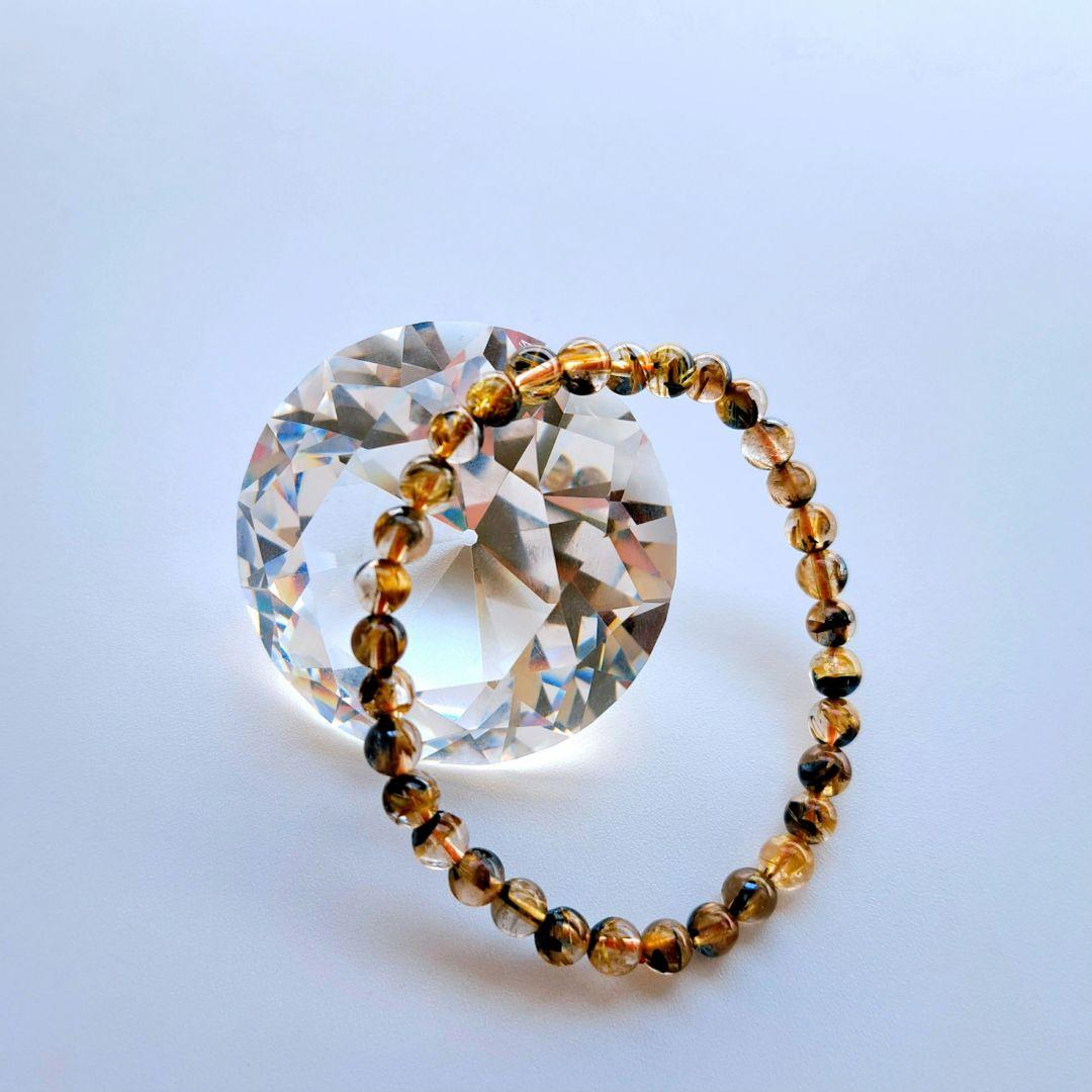 高品質 太陽放射タイチンルチルクォーツ ブレスレット 5.7㎜ 金運