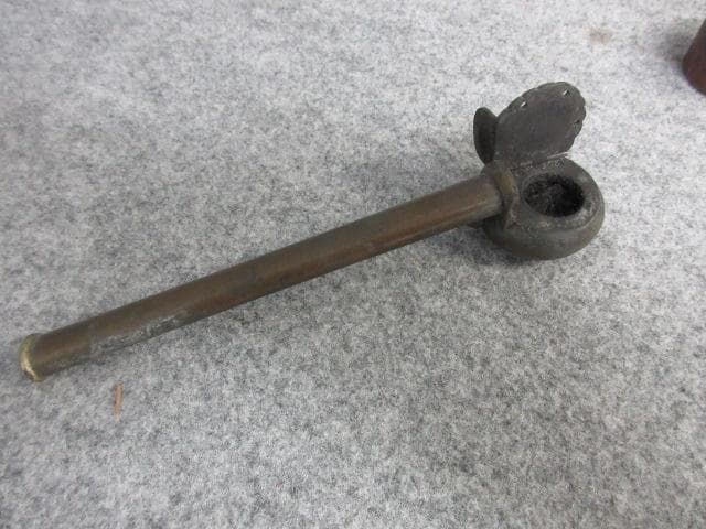 月の銀象嵌入り銅製矢立と赤味の強い銅製矢立の2本 [B26317]