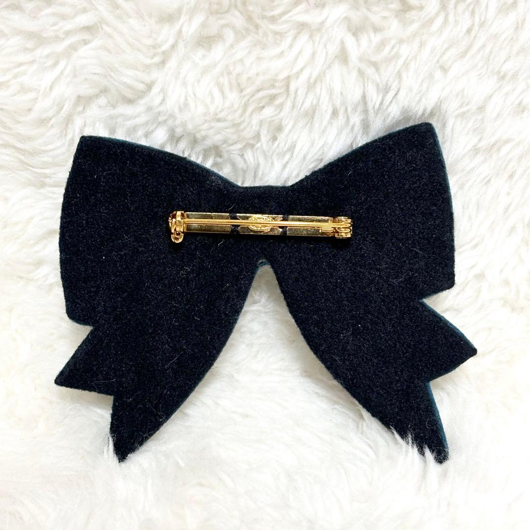 【極美品】CHANEL ブローチ グリーン ココマーク リボン パール フェルト