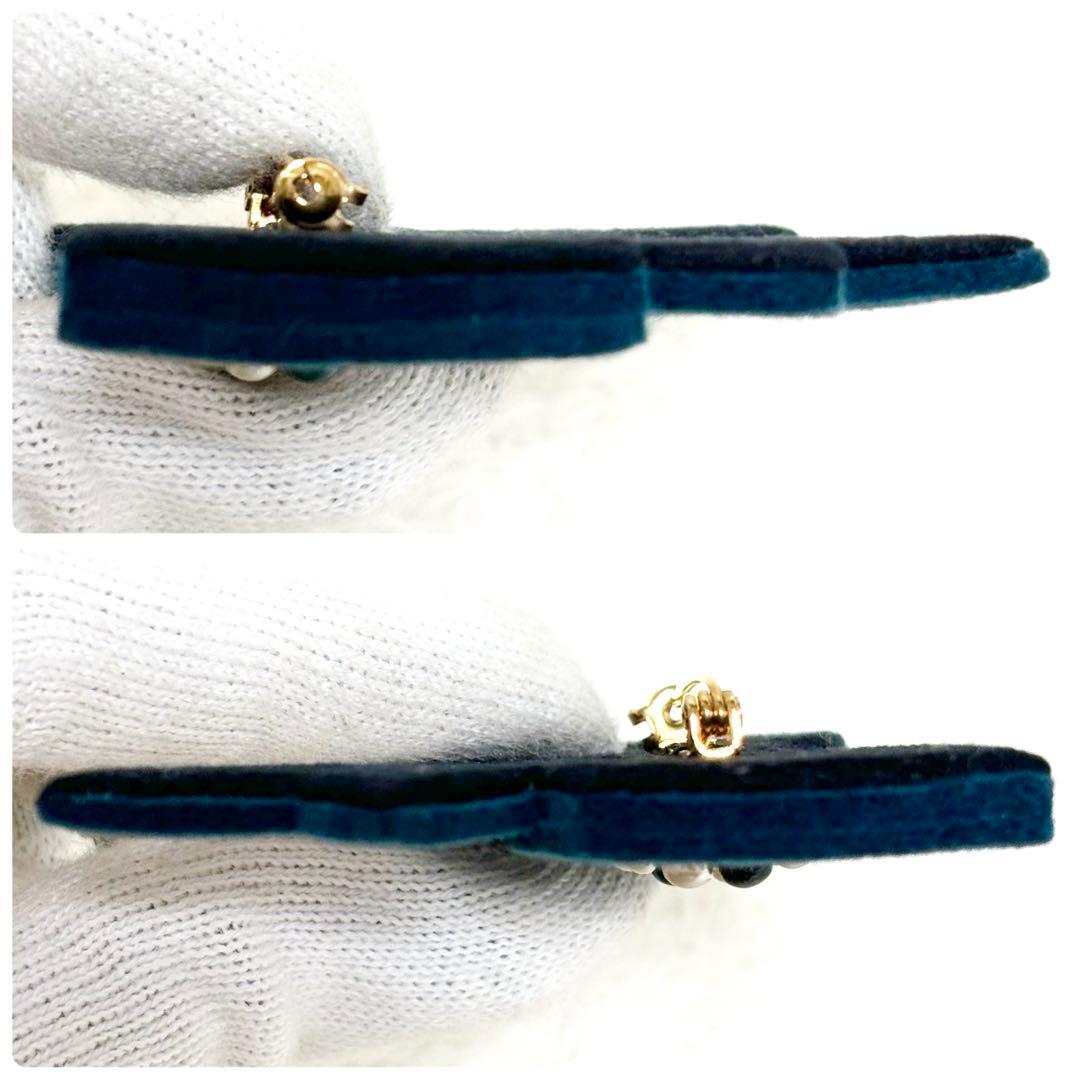 【極美品】CHANEL ブローチ グリーン ココマーク リボン パール フェルト