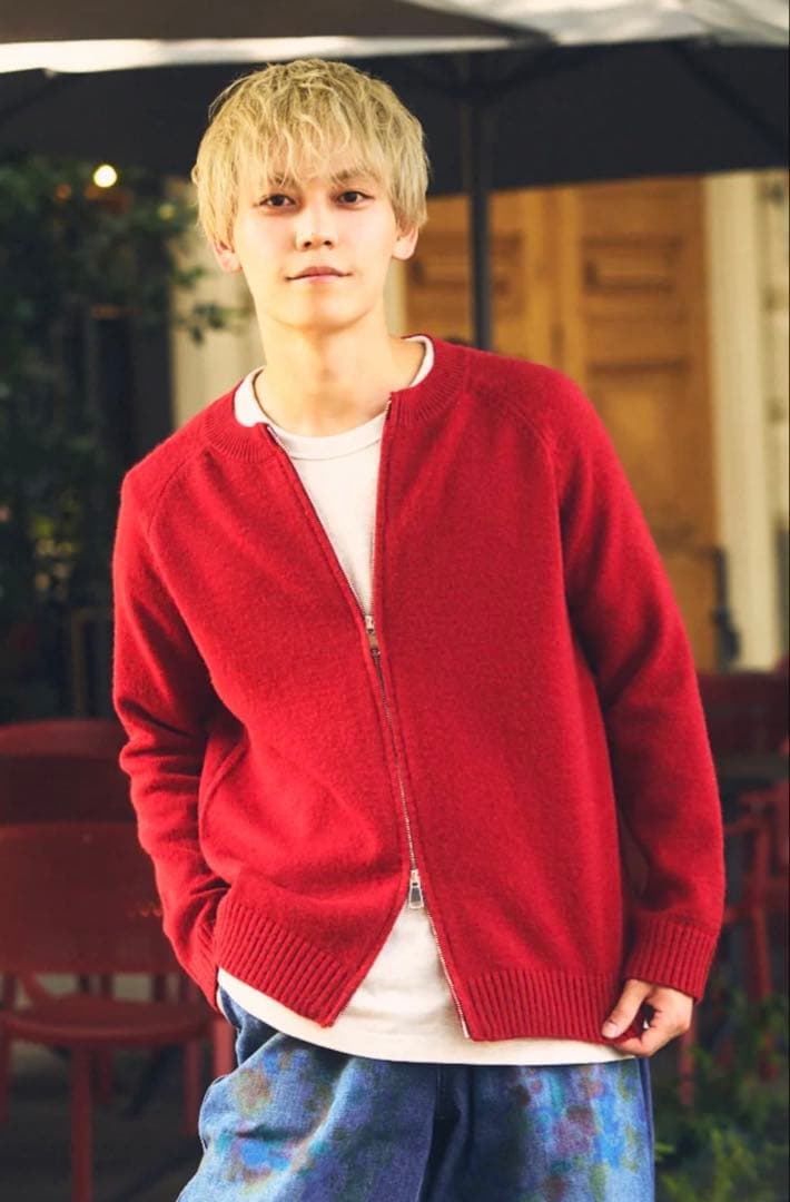 未使用新品 COMFY 岩岡徹 ジップカーディガン 赤
