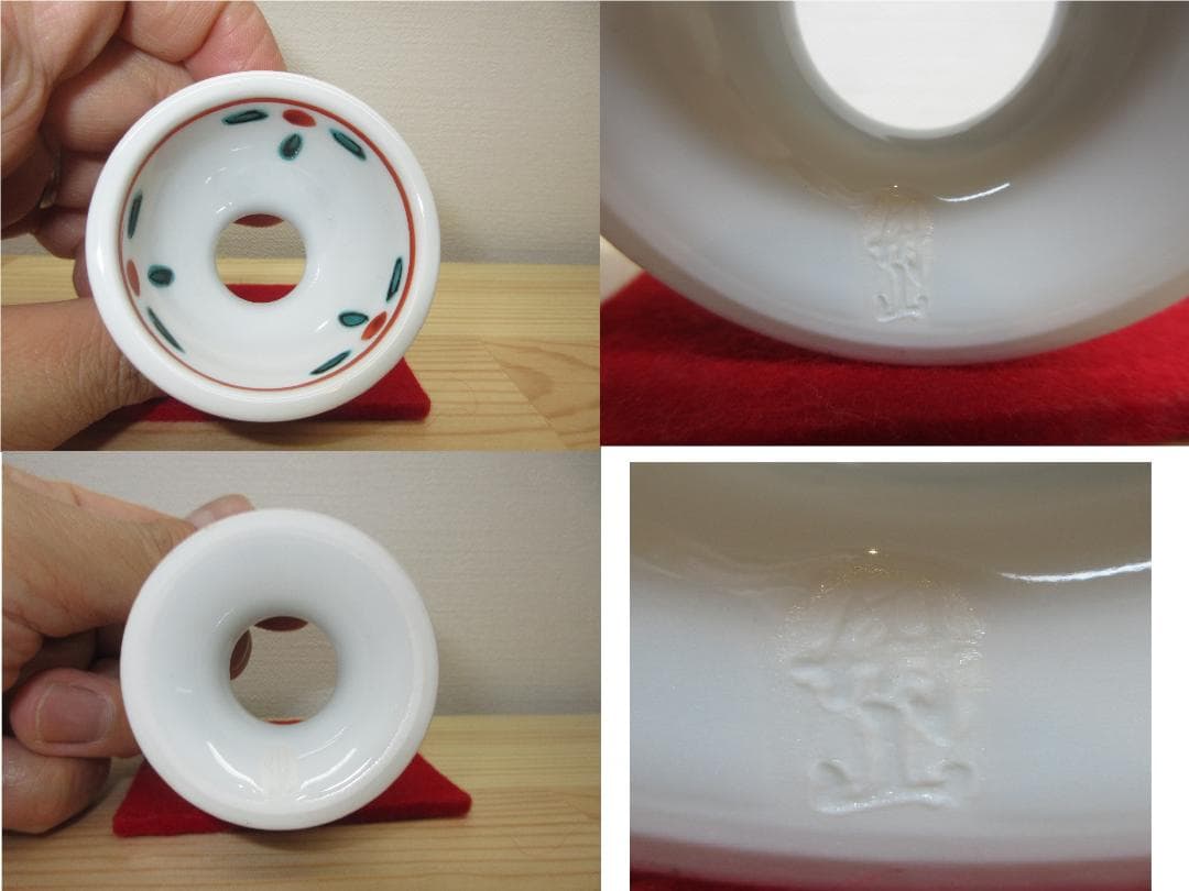 送料込【逢絢亭】茶道具 蓋置 京焼 呉須 赤絵 千切蓋置 小峠丹山 共箱入り