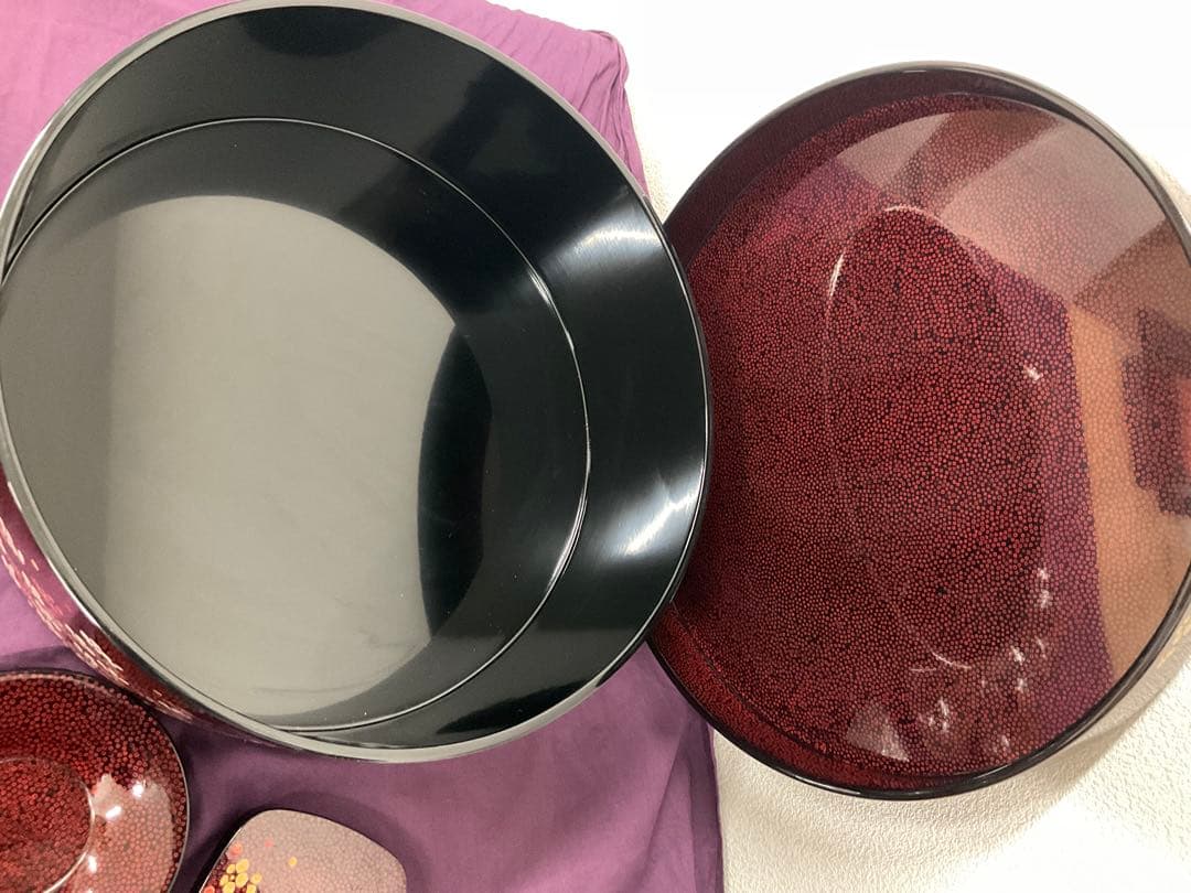 伝統工芸品　津軽塗　七々子塗　茶櫃セット　梅模様