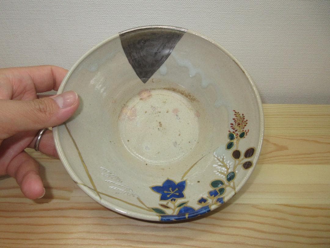 送料込【逢絢亭】茶道具 茶碗 平茶碗 萬古焼 武蔵野の図 佐久間勝山 共箱入り