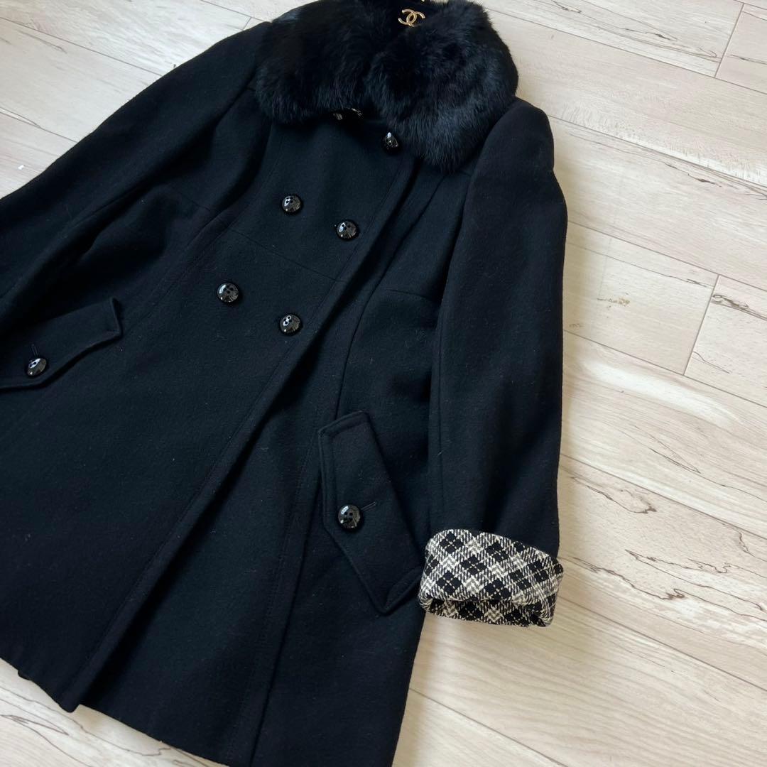 バーバリーブルーレーベル　ロングコート　ダブル　チェック　ラビット　2way
