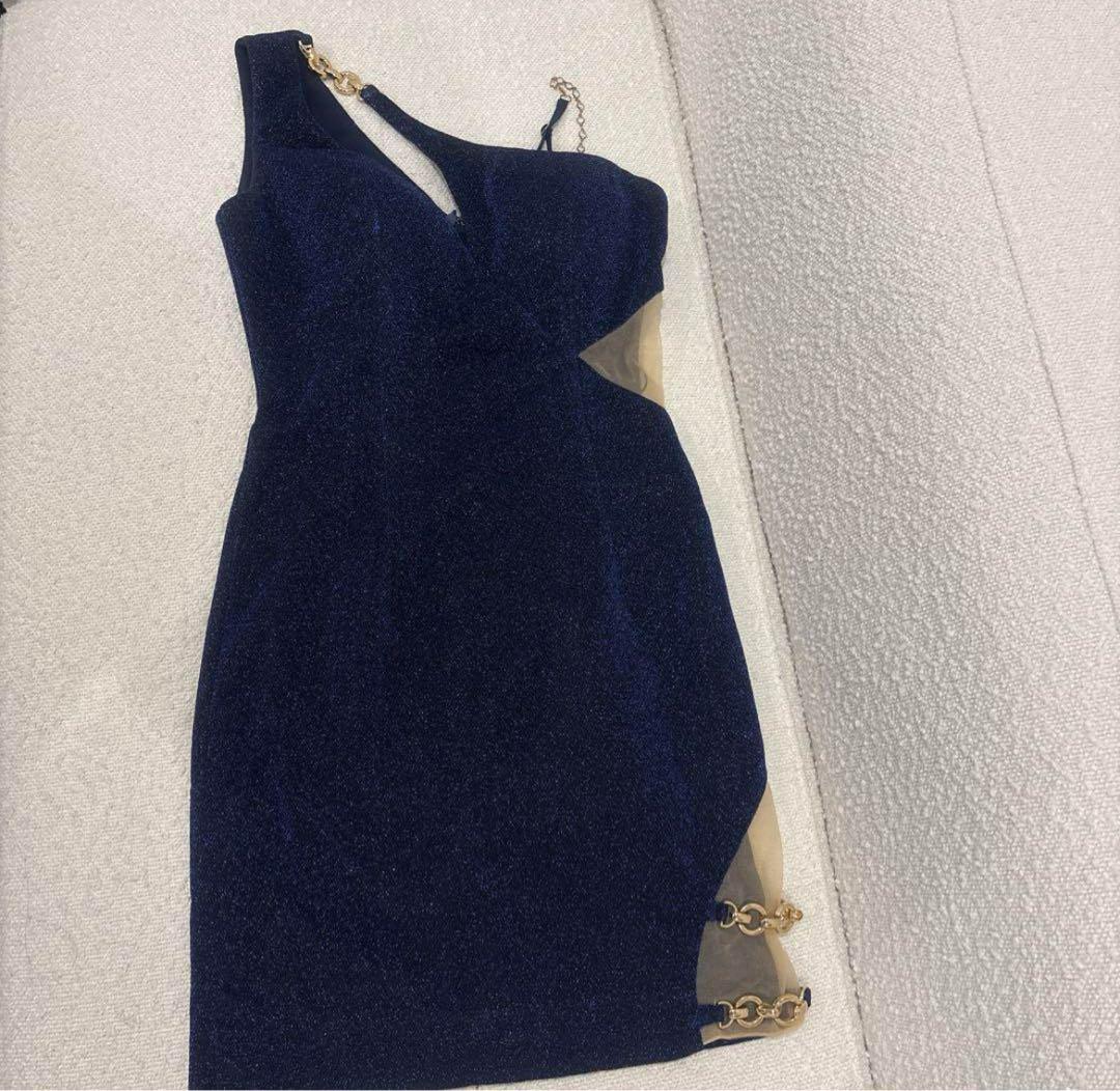 Sugar ワンショルダー チェーンデザイン ミニドレス キャバドレス IRMA