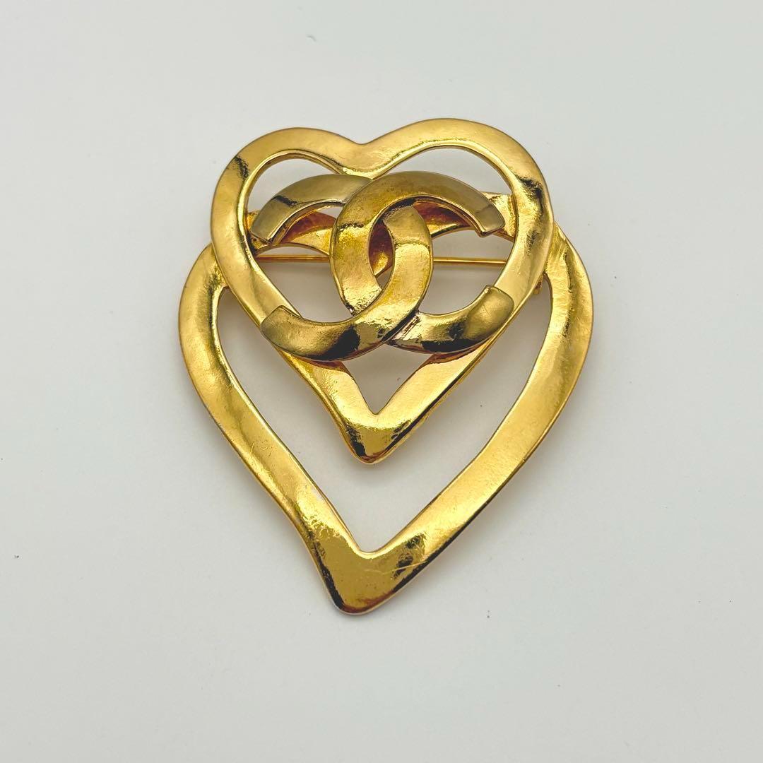 シャネル ブローチ 95P ゴールド ダブルハート ココマーク ヴィンテージ
