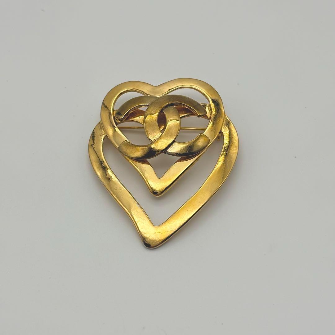 シャネル ブローチ 95P ゴールド ダブルハート ココマーク ヴィンテージ