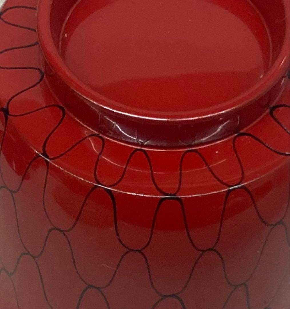 B471b「黒網目 朱箸洗 5個」箱書は表書のみ　木地　外朱漆塗　内黒漆塗