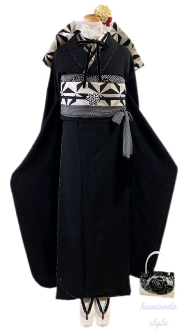 【専用ページ】　　正絹 振袖 フルセット 黒無地 モノトーン 漆黒M〜Lサイズ