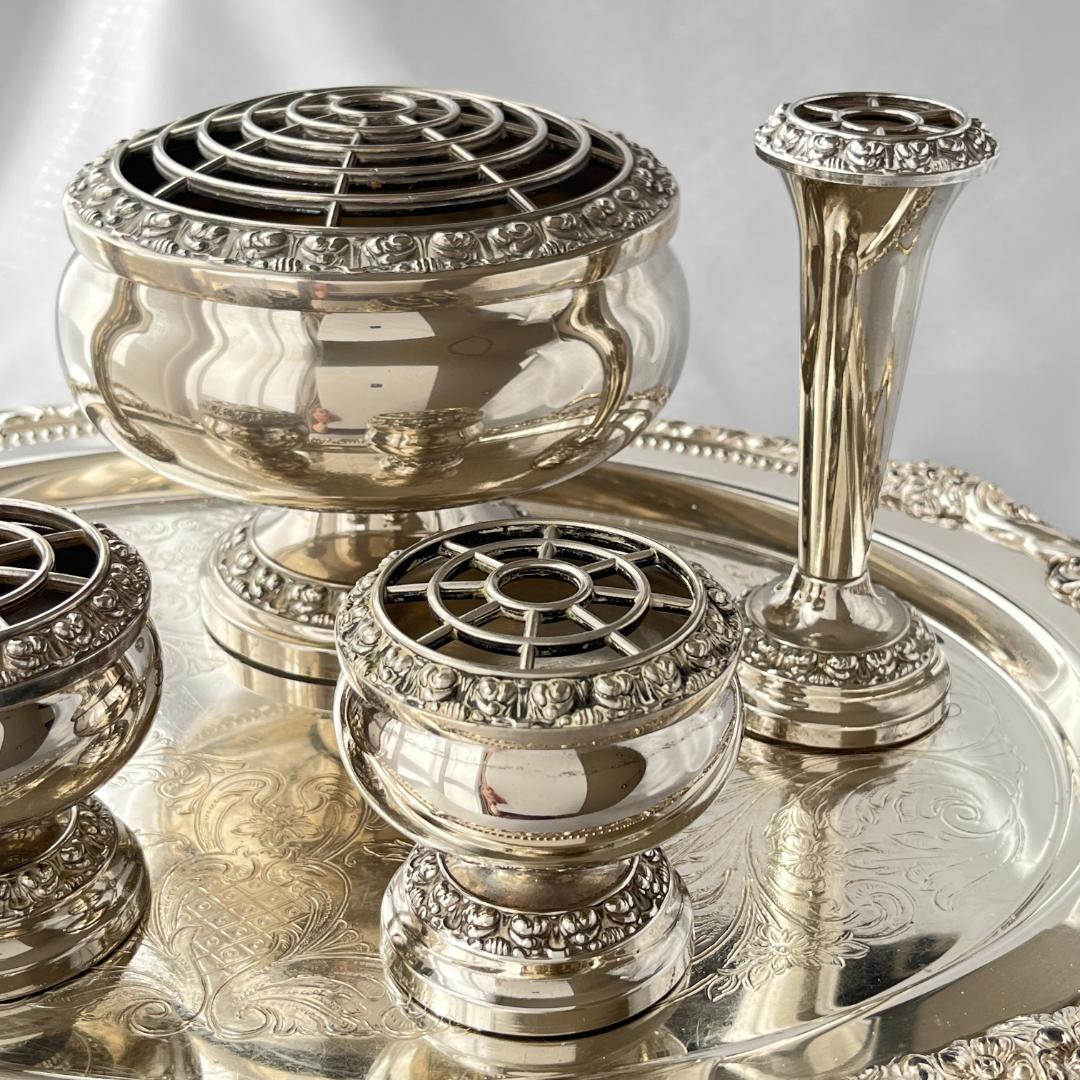 【IANTHE】ローズボウルバラ / 薔薇の花器セット　5点【シルバープレート】